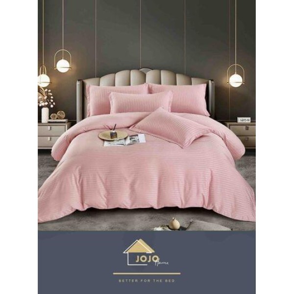 Lenjerie de pat damasc 1 persoană (Single) – model elegant cu dungi fine, Roz-pudra, LDS-010