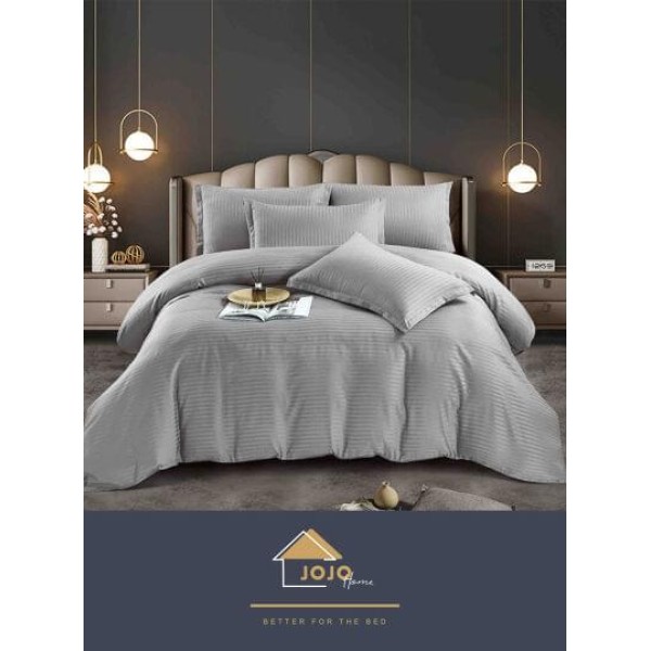 Lenjerie de pat damasc 1 persoană (Single) – model elegant cu dungi fine, Gri-deschis, LDS-011