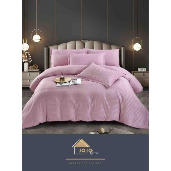 Lenjerie de pat damasc 1 persoană (Single) – model elegant cu dungi fine, Lila, LDS-012