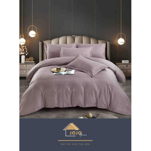 Lenjerie de pat damasc 1 persoană (Single) – model elegant cu dungi fine, Mov prafuit, LDS-014