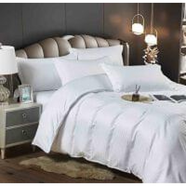 Lenjerie, pat dublu, cu ELASTIC, Damasc Finetat, 6 piese, Alb, LDS-048