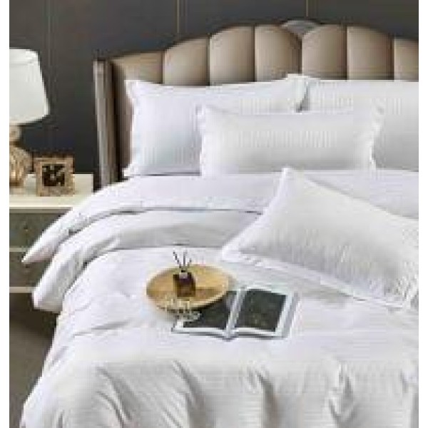 Lenjerie, pat dublu, cu ELASTIC, Damasc Finetat, 6 piese, Alb, LDS-048