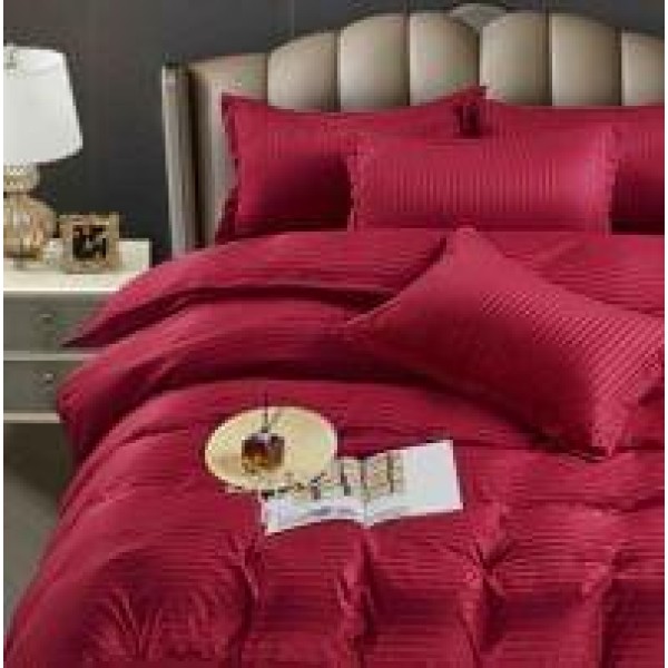 Lenjerie, pat dublu, cu ELASTIC, Damasc Finetat, 6 piese, Bordo, LDS-054