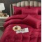 Lenjerie, pat dublu, cu ELASTIC, Damasc Finetat, 6 piese, Bordo, LDS-054