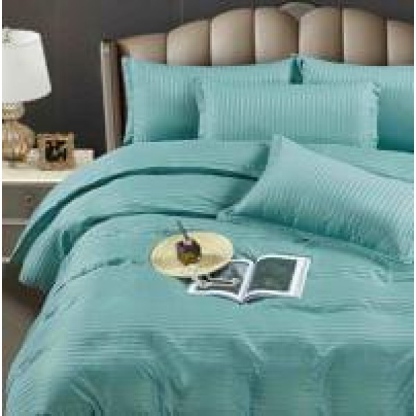 Lenjerie, pat dublu, cu ELASTIC, Damasc Finetat, 6 piese, Vernil, LDS-021