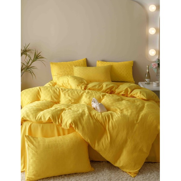 Set Lenjerie de Pat, Bumbac Tip Jacquard Finetat, 6 Piese, Galben, LDJ-006