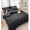 Lenjerie Bumbac Creponat, 6 Piese, Pat 2 Persoane, Negru, LFC-033