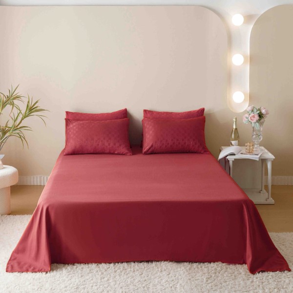 Set Lenjerie de Pat, Bumbac Tip Jacquard Finetat, 6 Piese, Rosu, LDJ-013