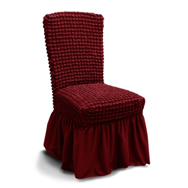 Set 6 Huse de Scaun Creponate Cu Volanase, Rosu inchis, HSC-001