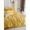 Lenjerie pat dublu finet 6 piese cu pliuri, inimioare și broderie-galben, LIB-017