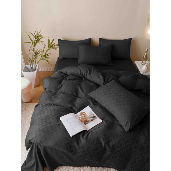 Set Lenjerie de Pat, Bumbac Tip Jacquard Finetat, 6 Piese, Negru, LDJ-011 Set Lenjerie de Pat, Bumbac Tip Jacquard Finetat, 6 Piese, Negru, LDJ-011