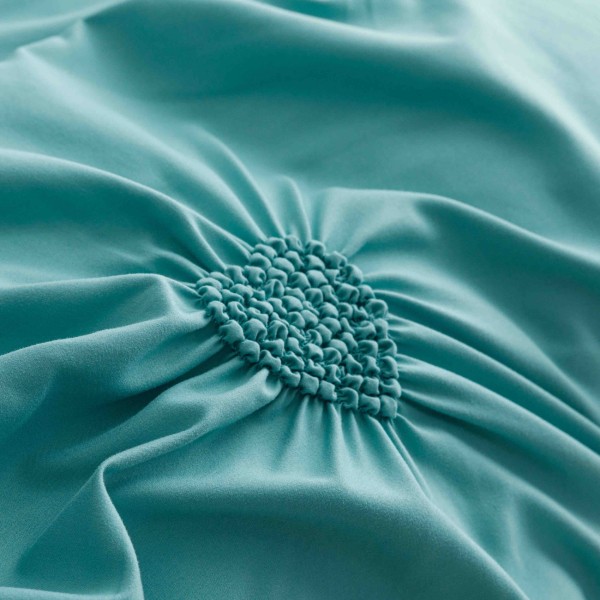 Lenjerie pat dublu finet 6 piese cu pliuri, inimioare și broderie-verde menta, LIB-023