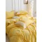 Lenjerie pat dublu finet 6 piese cu pliuri, inimioare și broderie-galben, LIB-017