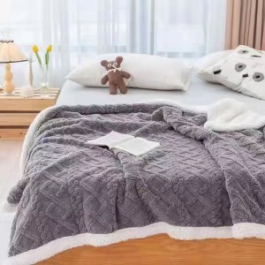 Patura Cocolino cu Blanita, Model Tricotat, Pat 2 Persoane, 200x230 cm, Gri inchis, PCT-009
