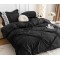 Lenjerie pat dublu finet 6 piese cu pliuri, inimioare și broderie-negru, LIB-018