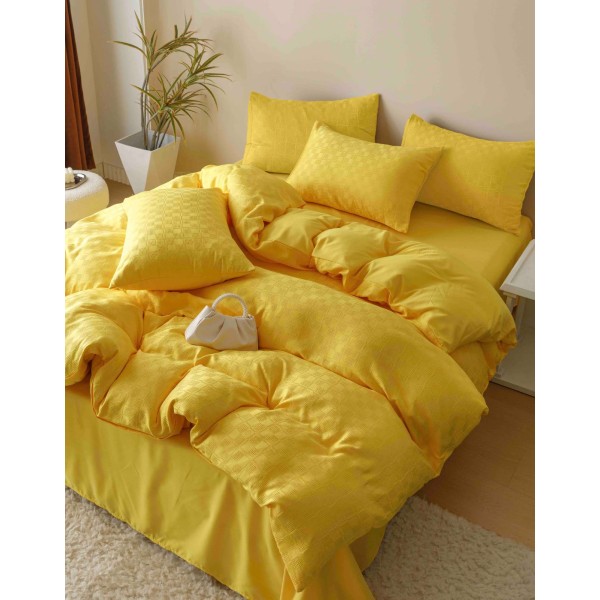 Set Lenjerie de Pat, Bumbac Tip Jacquard Finetat, 6 Piese, Galben, LDJ-006