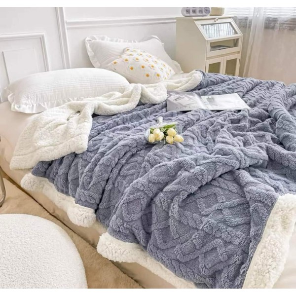 Patura Cocolino cu Blanita, Model Tricotat, Pat 2 Persoane, 200x230 cm, Gri deschis, PCT-008