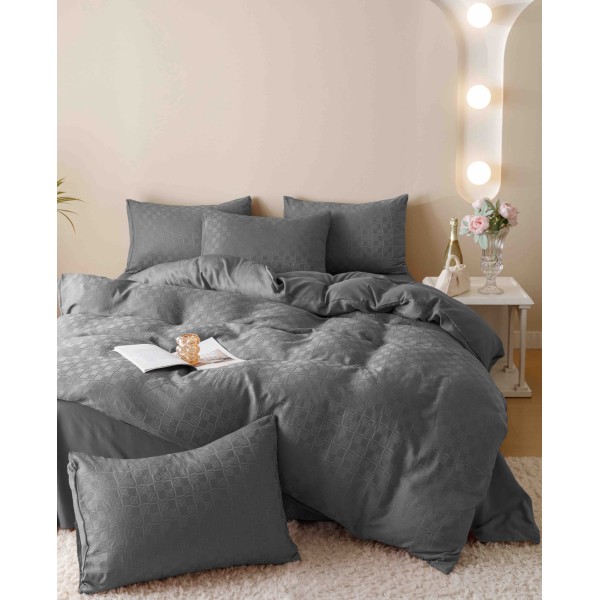 Set Lenjerie de Pat, Bumbac Tip Jacquard Finetat, 6 Piese, Gri Antracit, LDJ-009