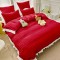 Lenjerie de Pat Creponata, Bumbac, 2 Persoane, 6 Piese, Rosu, LFC-001