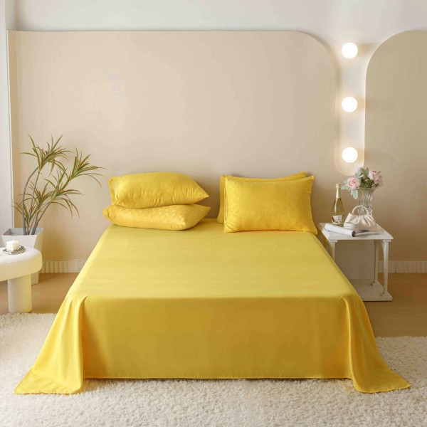 Set Lenjerie de Pat, Bumbac Tip Jacquard Finetat, 6 Piese, Galben, LDJ-006
