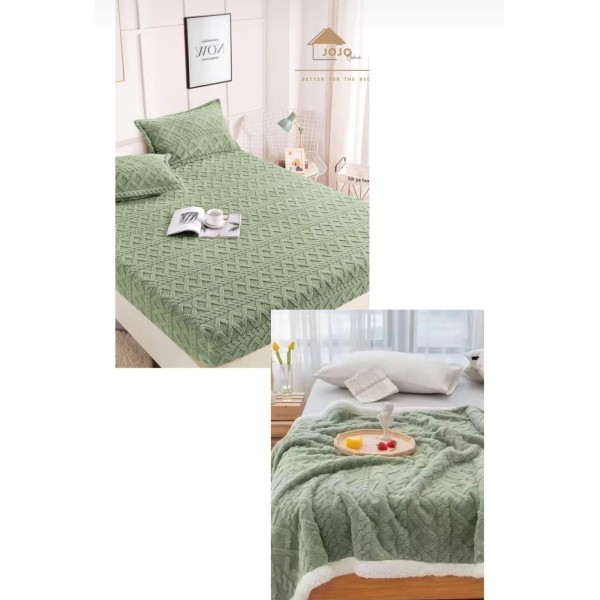 Set Patura Cu Blanita, Cu Cearsaf, Cu Elastec, Plus 2 Fete De Perna, verde