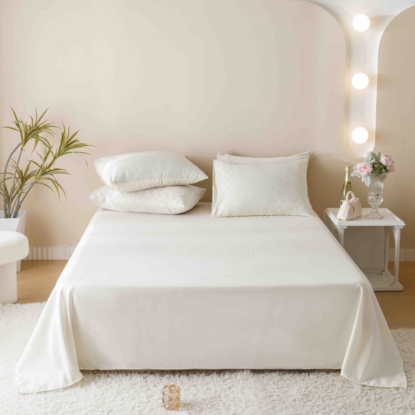 Set Lenjerie de Pat, Bumbac Tip Jacquard Finetat, 6 Piese, Crem, LDJ-005