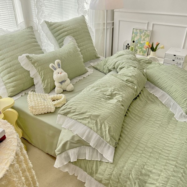 Lenjerie Bumbac Creponat, 6 Piese, Pat 2 Persoane, Vernil, LFC-028