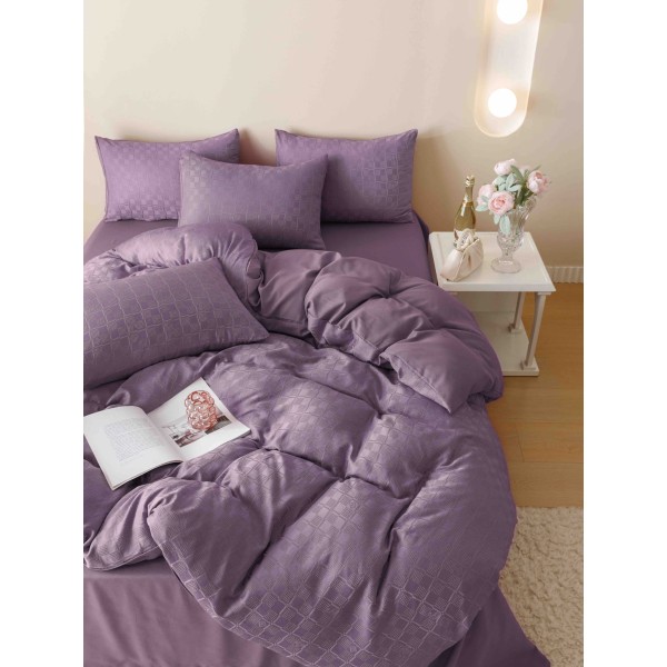 Set Lenjerie de Pat, Bumbac Tip Jacquard Finetat, 6 Piese, Mov, LDJ-012