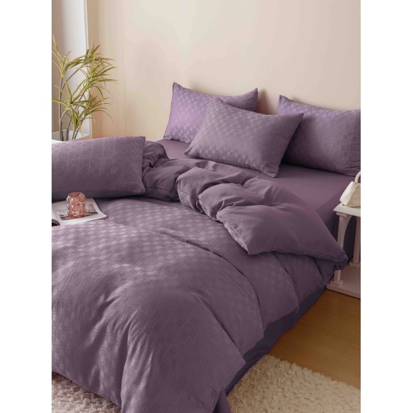 Set Lenjerie de Pat, Bumbac Tip Jacquard Finetat, 6 Piese, Mov, LDJ-012