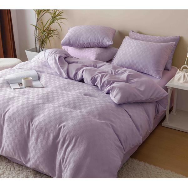 Set Lenjerie de Pat, Bumbac Tip Jacquard Finetat, 6 Piese, Lila, LDJ-010