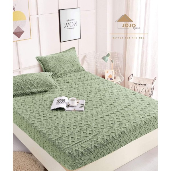 Husa de Pat cu Elastic si 2 Fete de Perna, CoCoLiNo, 180x200x25cm, model Tricotat, Verde, HCT-001