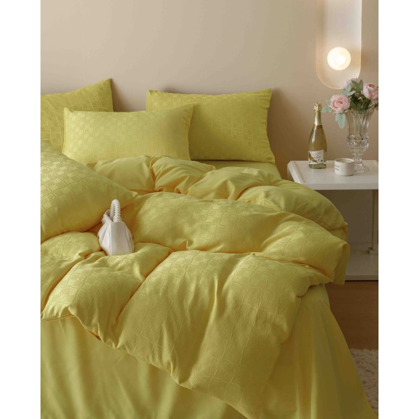 Set Lenjerie de Pat, Bumbac Tip Jacquard Finetat, 6 Piese, Galben-deschis, LDJ-053