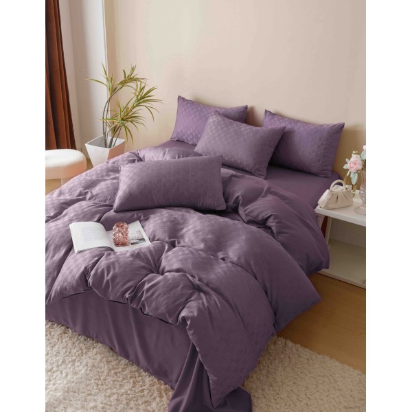 Set Lenjerie de Pat, Bumbac Tip Jacquard Finetat, 6 Piese, Mov, LDJ-012