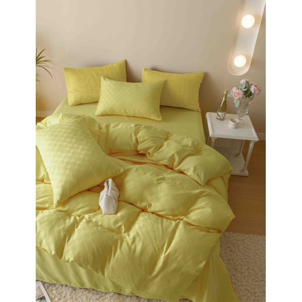 Set Lenjerie de Pat, Bumbac Tip Jacquard Finetat, 6 Piese, Galben-deschis, LDJ-053