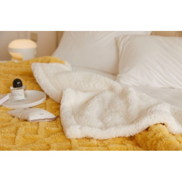 Patura Cocolino cu Blanita, Model Tricotat, Pat 2 Persoane, 200x230 cm, Galben, PCT-006