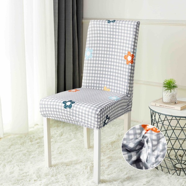 Set 6 huse universale pentru scaun, Gri-Alb, floricele, HSJ-008