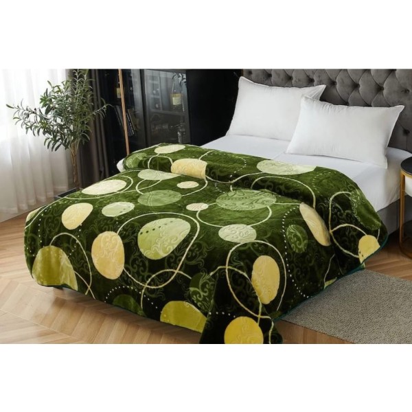 Patura Cocolino dubla si pufoasa perfecta pentru sezonul rece 200 x 240 cm, Verde-Alb, cercuri, PCM-020
