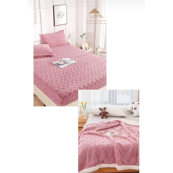 Set Patura Cu Blanita, Cu Cearsaf, Cu Elastec, Plus 2 Fete De Perna, roz