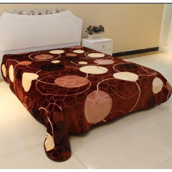 Patura Cocolino dubla si pufoasa perfecta pentru sezonul rece 200 x 240 cm, Maro-Bej, cercuri, PCM-017