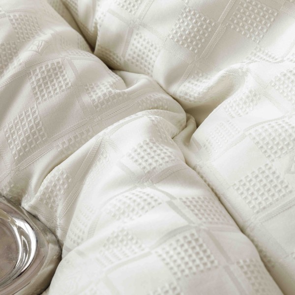 Set Lenjerie de Pat, Bumbac Tip Jacquard Finetat, 6 Piese, Crem, LDJ-005