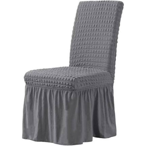 Set 6 Huse de Scaun Creponate Cu Volanase, Gri deschis, HSC-004