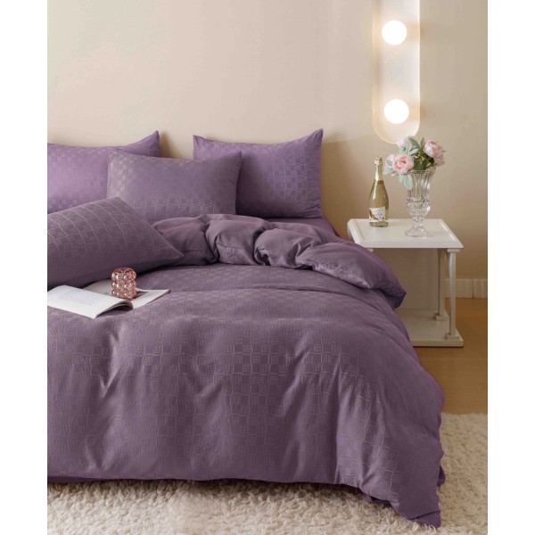 Set Lenjerie de Pat, Bumbac Tip Jacquard Finetat, 6 Piese, Mov, LDJ-012