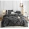 Lenjerie pat dublu finet 6 piese cu pliuri, inimioare și broderie-gri antracit, LIB-020