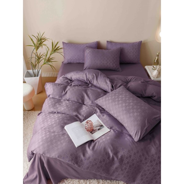 Set Lenjerie de Pat, Bumbac Tip Jacquard Finetat, 6 Piese, Mov, LDJ-012