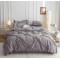Lenjerie pat dublu finet 6 piese cu pliuri, inimioare și broderie-gri, LIB-022
