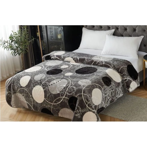 Patura Cocolino dubla si pufoasa perfecta pentru sezonul rece 200 x 240 cm, Gri-Alb, cercuri, PCM-018