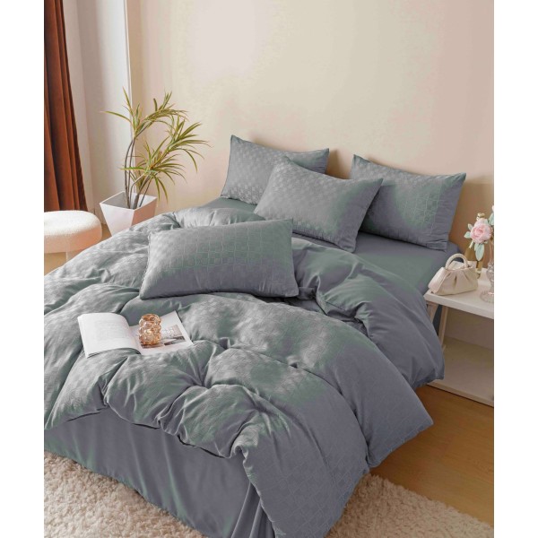 Set Lenjerie de Pat, Bumbac Tip Jacquard Finetat, 6 Piese, Gri, LDJ-052