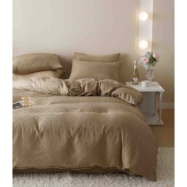 Set Lenjerie de Pat, Bumbac Tip Jacquard Finetat, 6 Piese, Bej, LDJ-051