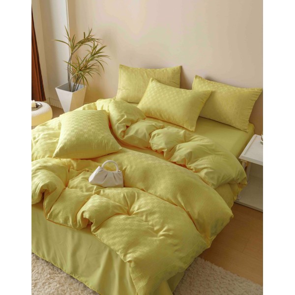Set Lenjerie de Pat, Bumbac Tip Jacquard Finetat, 6 Piese, Galben-deschis, LDJ-053