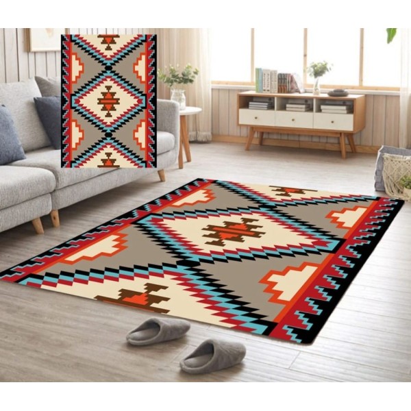 Covor Traditional Antiderapant, 80x150cm, Crem-Gri, CAM-030